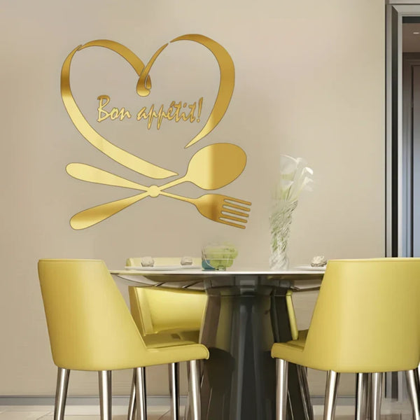 Spoon & Fork with Heart Acrylic Wall Decal