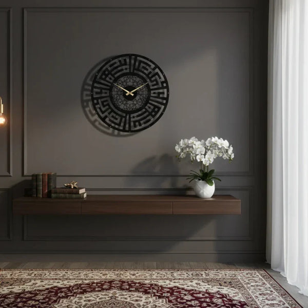 Circular Kufic Calligraphy Clock | 3D Geometric Islamic Wall Art