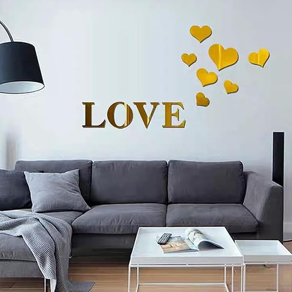 Love & Hearts Acrylic Wall Mirror – Modern Home Decoration [42 pieces]