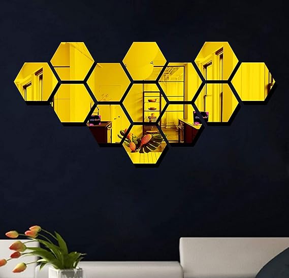 Hexagon Style Acrylic Mirror – Modern Home Decoration [13 pieces]
