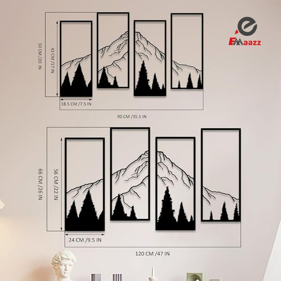 Mountain and Forest Wall Frame | 4 Pcs | Acrylic Wall Art
