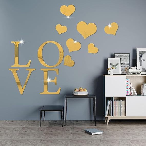 Love & Hearts Acrylic Wall Mirror – Modern Home Decoration [42 pieces]