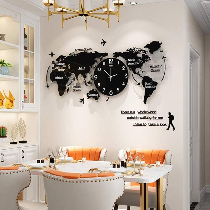 Acrylic 3D World Map Clock | Wall Decoration – Ideal Home & Office Decor