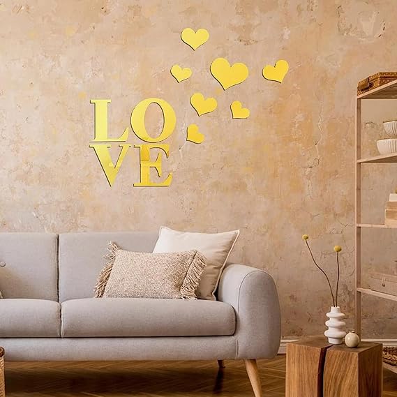 Love & Hearts Acrylic Wall Mirror – Modern Home Decoration [42 pieces]