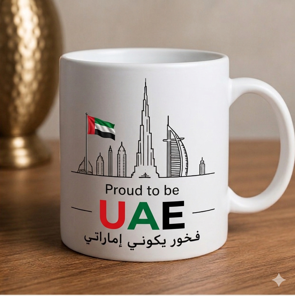 Premium Proud to Be UAE Mug – Minimalist Landmark Design