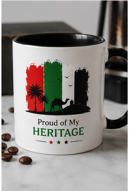 Premium Proud of My Heritage UAE Mug – Cultural Artwork Design