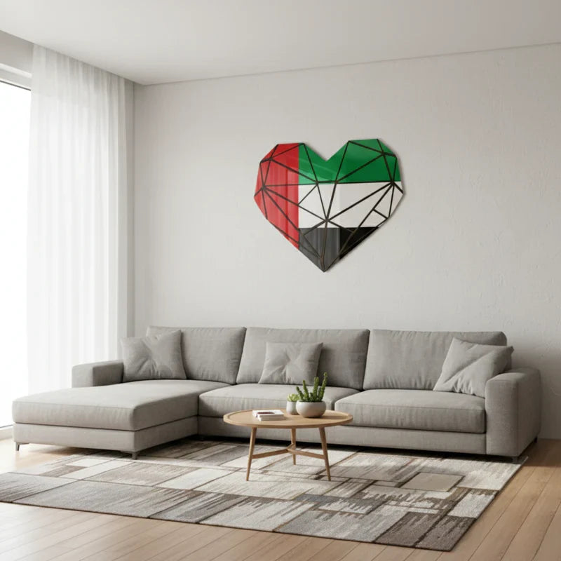 Geometric UAE Flag Heart Acrylic Wall Art