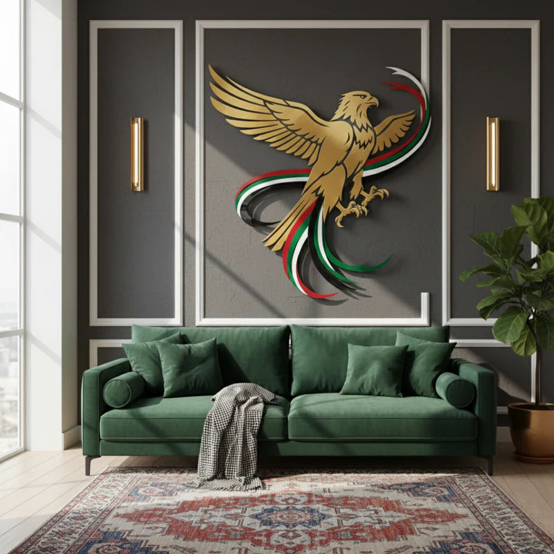 Soaring UAE Falcon & Flag Ribbons Acrylic Wall Art