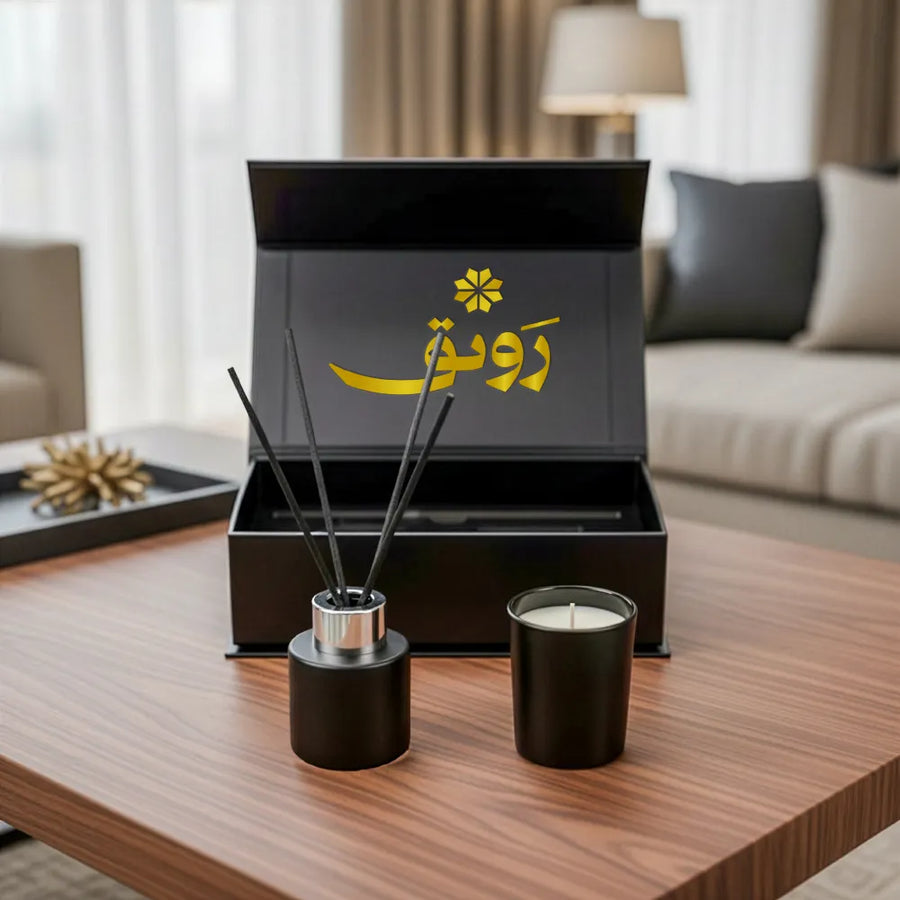Luxury Matte Black Scented Candle and Aroma Reed Diffuser Set