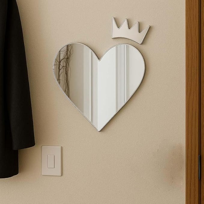 Heart-Shaped Acrylic Mirror Wall Art with Crown – for Bedroom