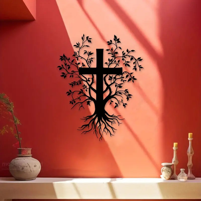 Jesus Cross with Tree – Christmas Gift – Christian Home Decal