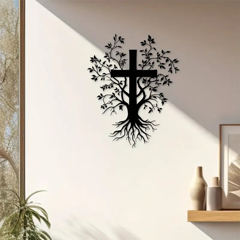 Jesus Cross with Tree – Christmas Gift – Christian Home Decal