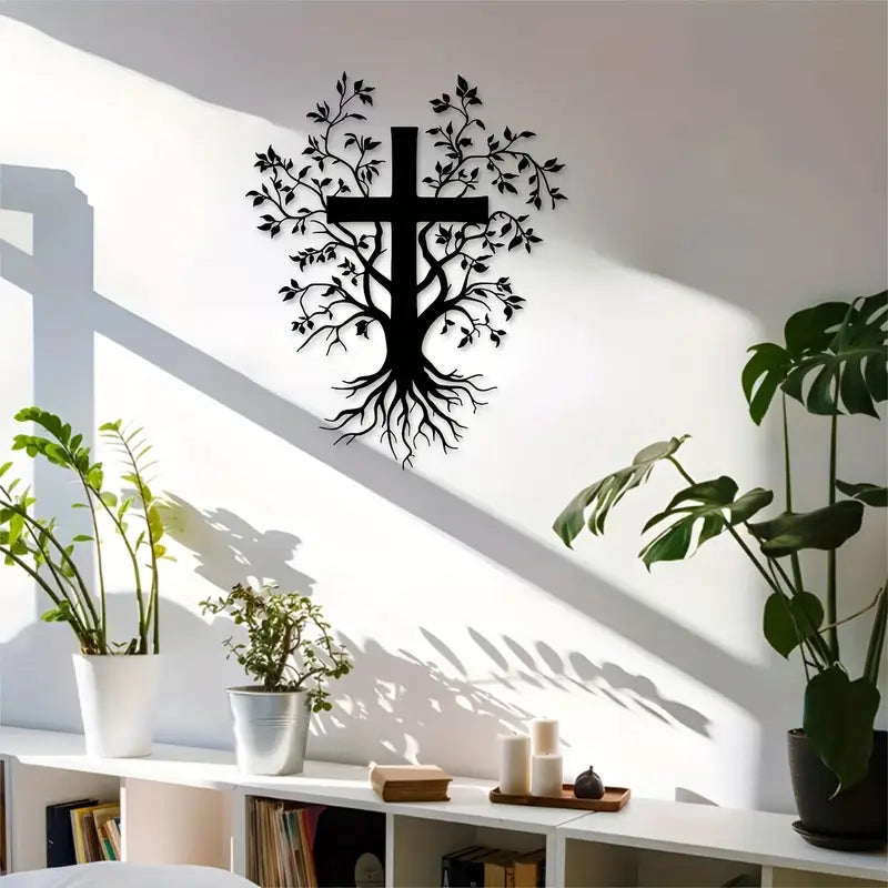 Jesus Cross with Tree – Christmas Gift – Christian Home Decal