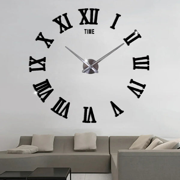 3D Wall Clock, Frameless Wall Clock DIY Wall Decoration, 3D Roman Number Wall Clock Home