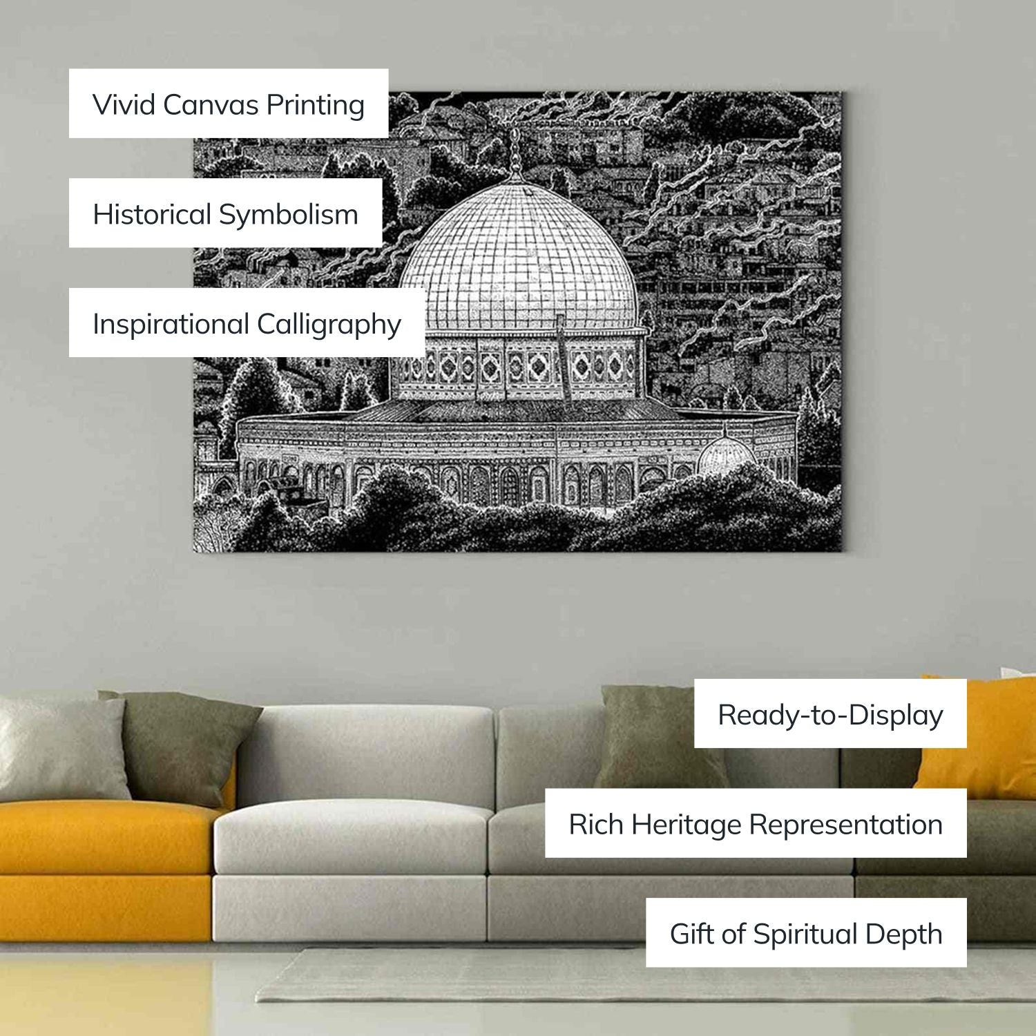 The Dome of the Rock Sketch - Masjid Al Aqsa Islamic Canvas Art