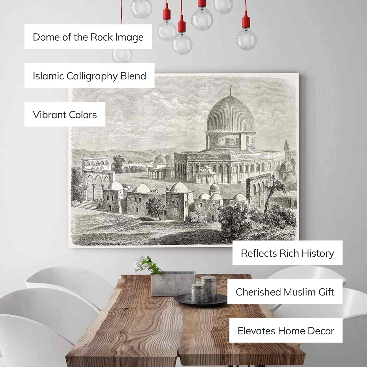 Islamic Canvas Wall Art - Masjid Al Aqsa Historical Sketch Dome of the Rock