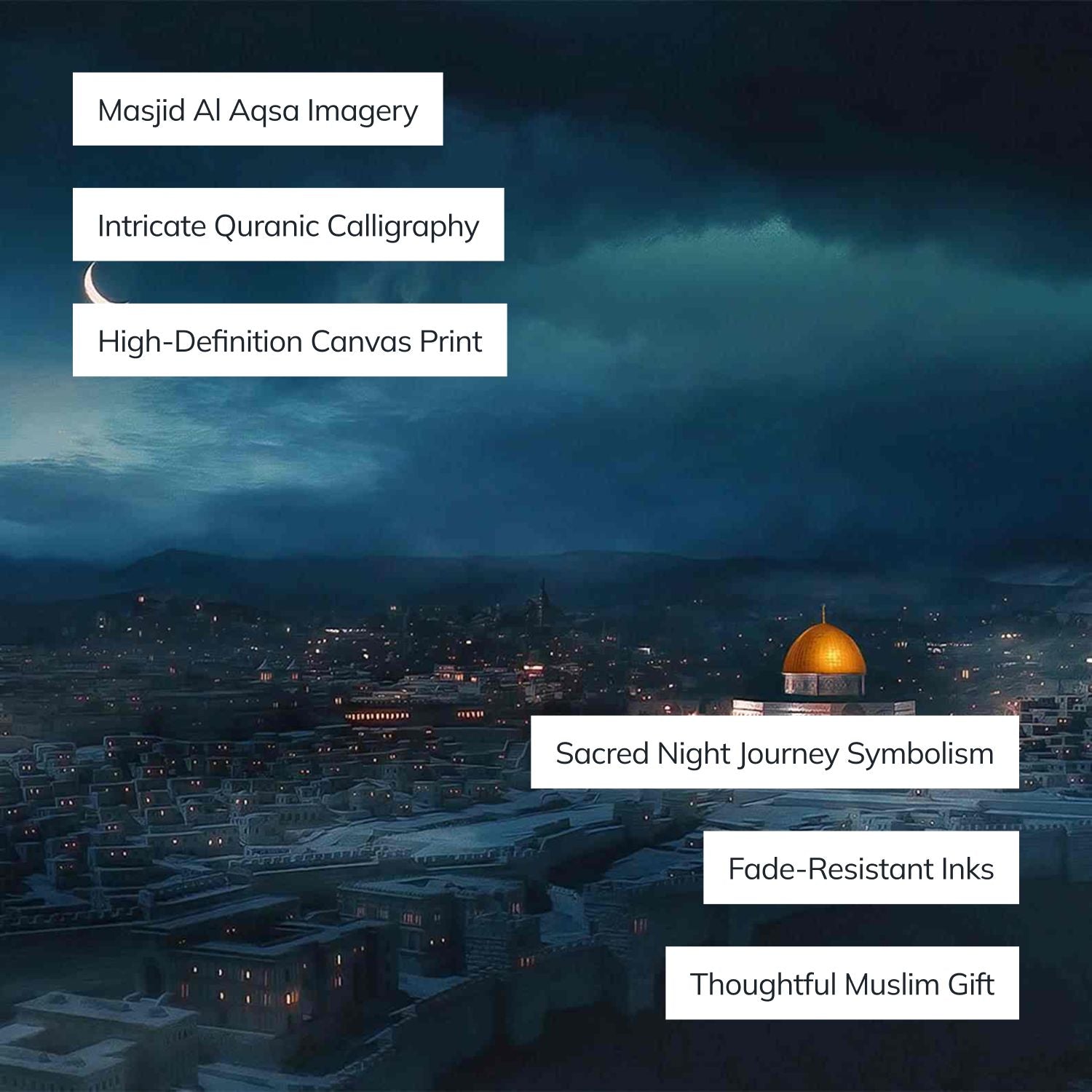 Masjid Al Aqsa Night View - Islamic Wall Art Canvas Print