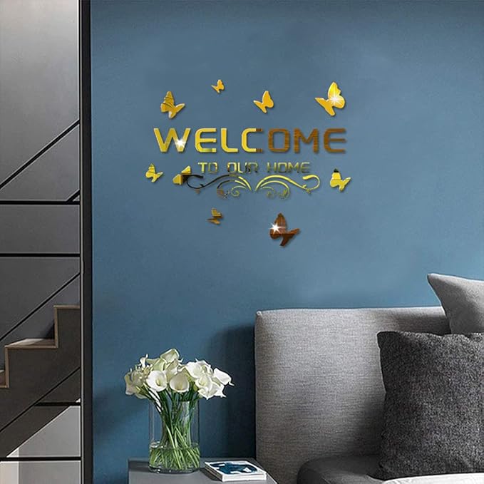 Welcome With Butterflies Wall Mirror – Acrylic Mirror For Home Decor