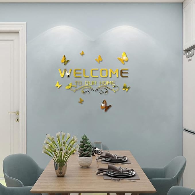 Welcome With Butterflies Wall Mirror – Acrylic Mirror For Home Decor