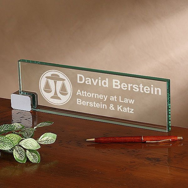 Custom Jade Glass Executive Desk Name Plate