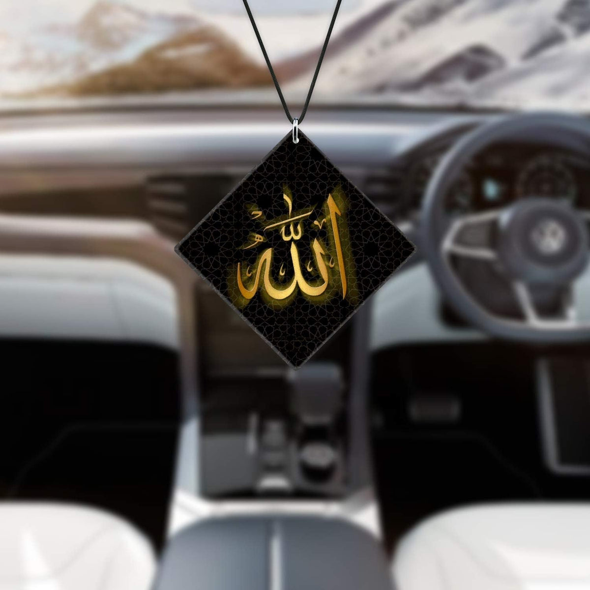 Premium Gold "Allah" Calligraphy Car Hanging – Luxury Geometric Decor