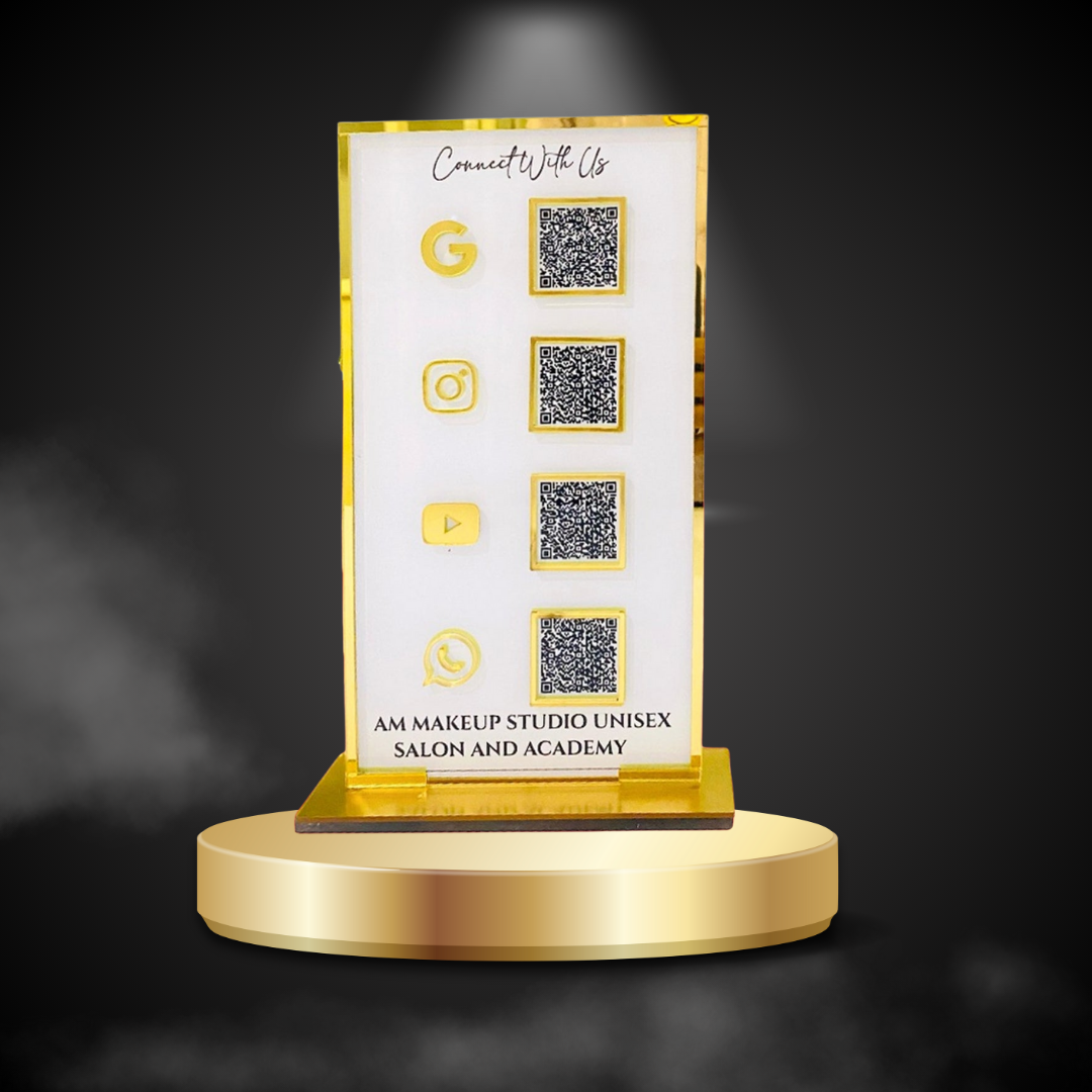 4 QR White Colour Vertical Standee  With Golden Border