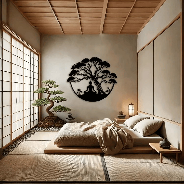 Metal Tree of Life with Buddha Wall Art