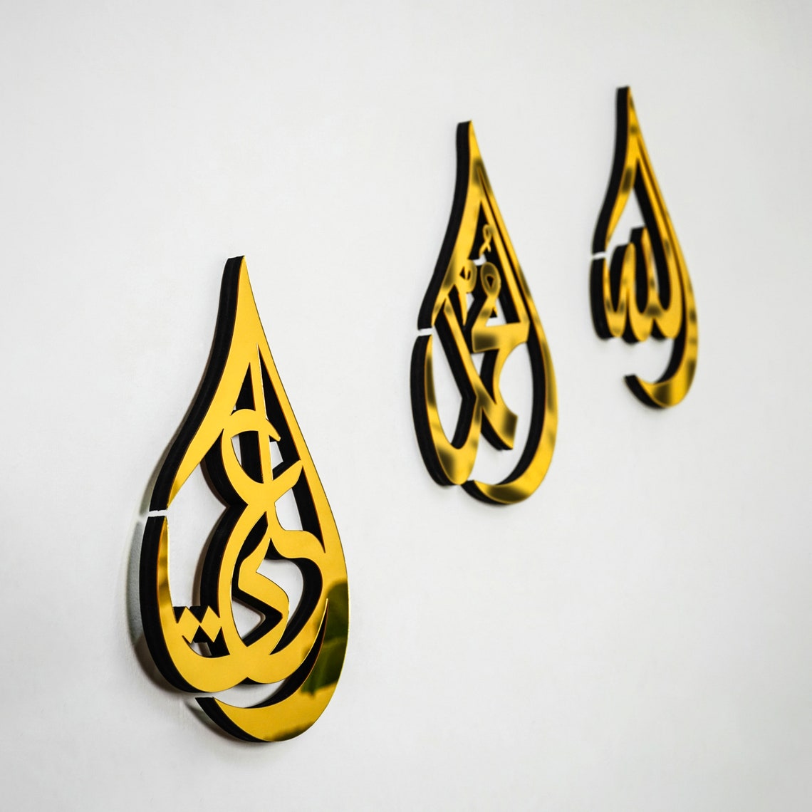 Allah (SWT) Muhammad (PBUH) Hazrat Ali (RA) Acrylic Islamic Wall Art - Drop Design