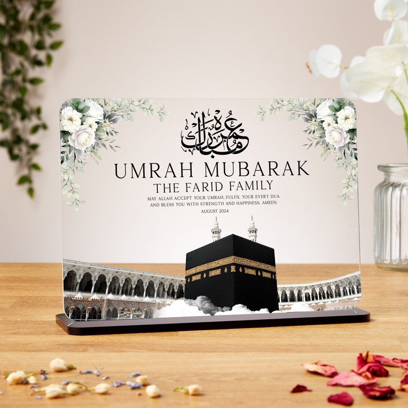 Umrah Mubarak acrylic plaque, personalised Islamic Gift