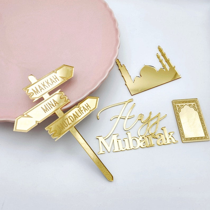 Hajj Mubarak Cake Topper Set | Makkah Signpost, Mosque Charm