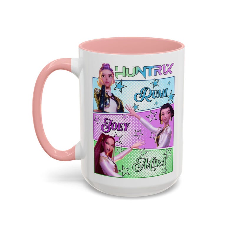 Huntrix Kpop Demon Hunters Inspired Coffee Mug, Rumi Zoey Mira Design, Gift for Kpop Fans