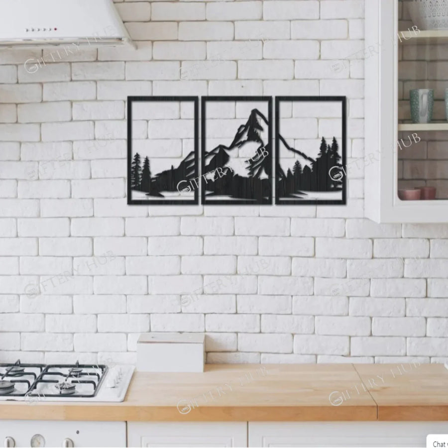 Wooden wall art mountain, Set of 3