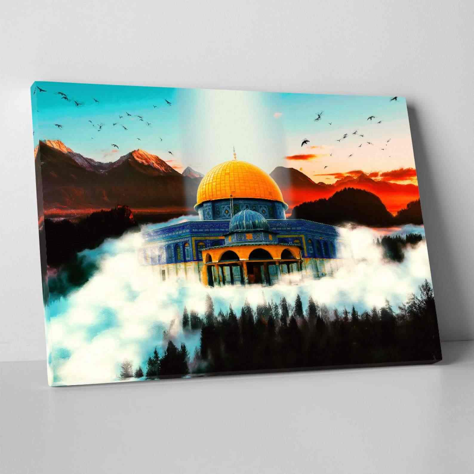 Canvas Print Masjid Al Aqsa - The Dome of the Rock in Vibrant Sunset Scene