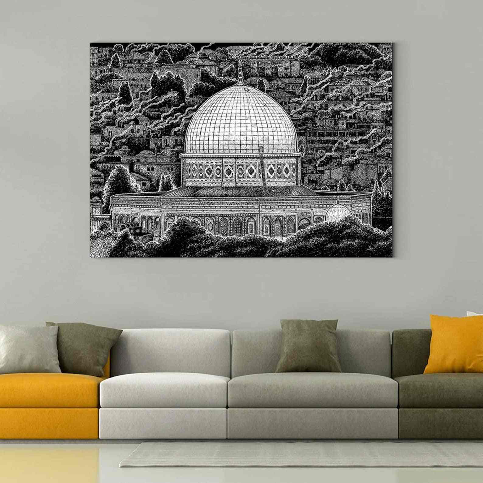 The Dome of the Rock Sketch - Masjid Al Aqsa Islamic Canvas Art