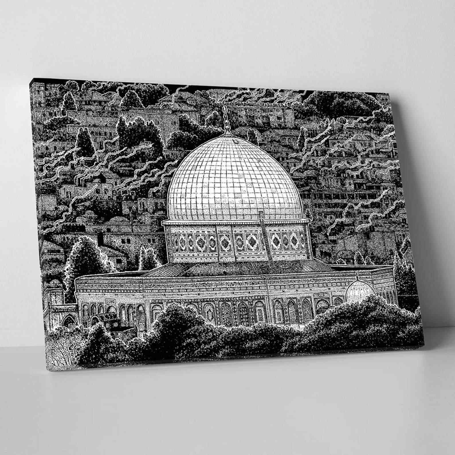 The Dome of the Rock Sketch - Masjid Al Aqsa Islamic Canvas Art