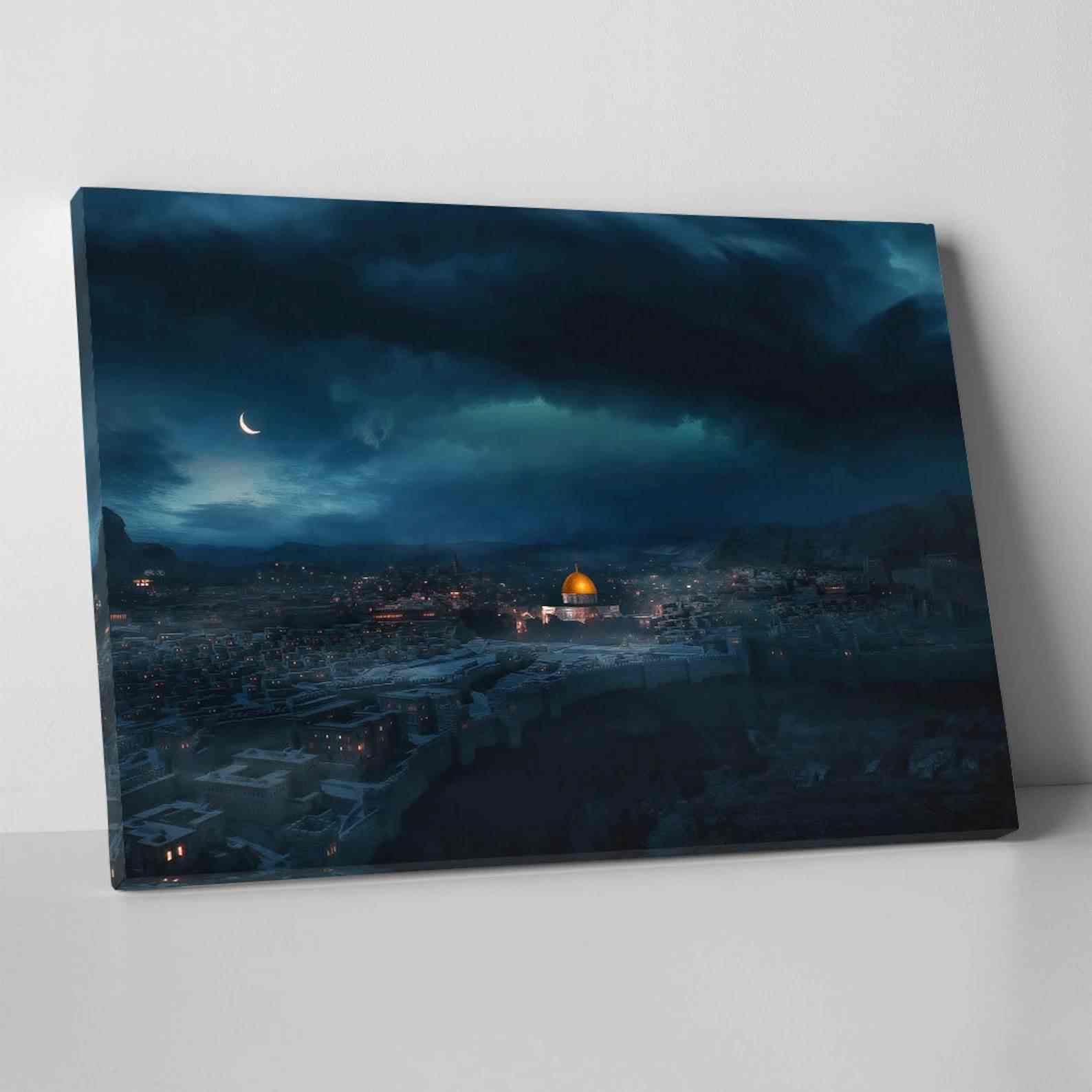 Masjid Al Aqsa Night View - Islamic Wall Art Canvas Print