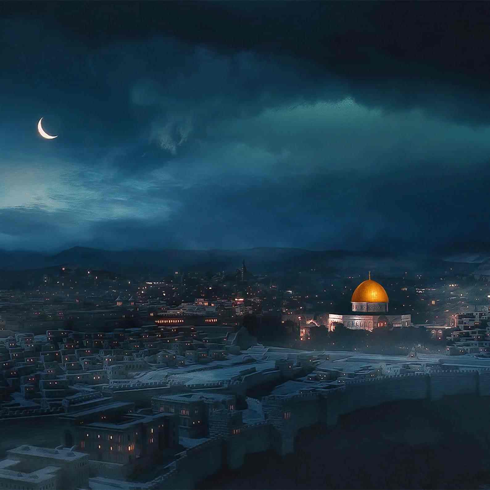 Masjid Al Aqsa Night View - Islamic Wall Art Canvas Print