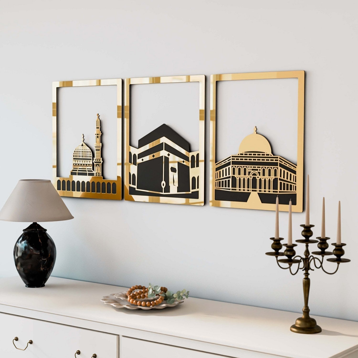 Masjid Al-Haram Islamic Wall Art Kaaba Masjid An-Nabawi Masjid Al Aqsa - Acrylic Wood Wall Art