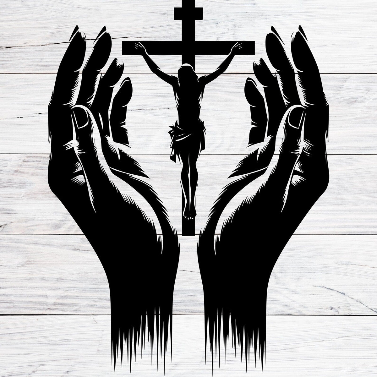Jesus Christ & Praying Hands – - Christmas & Baptism – For Church or Home Decal